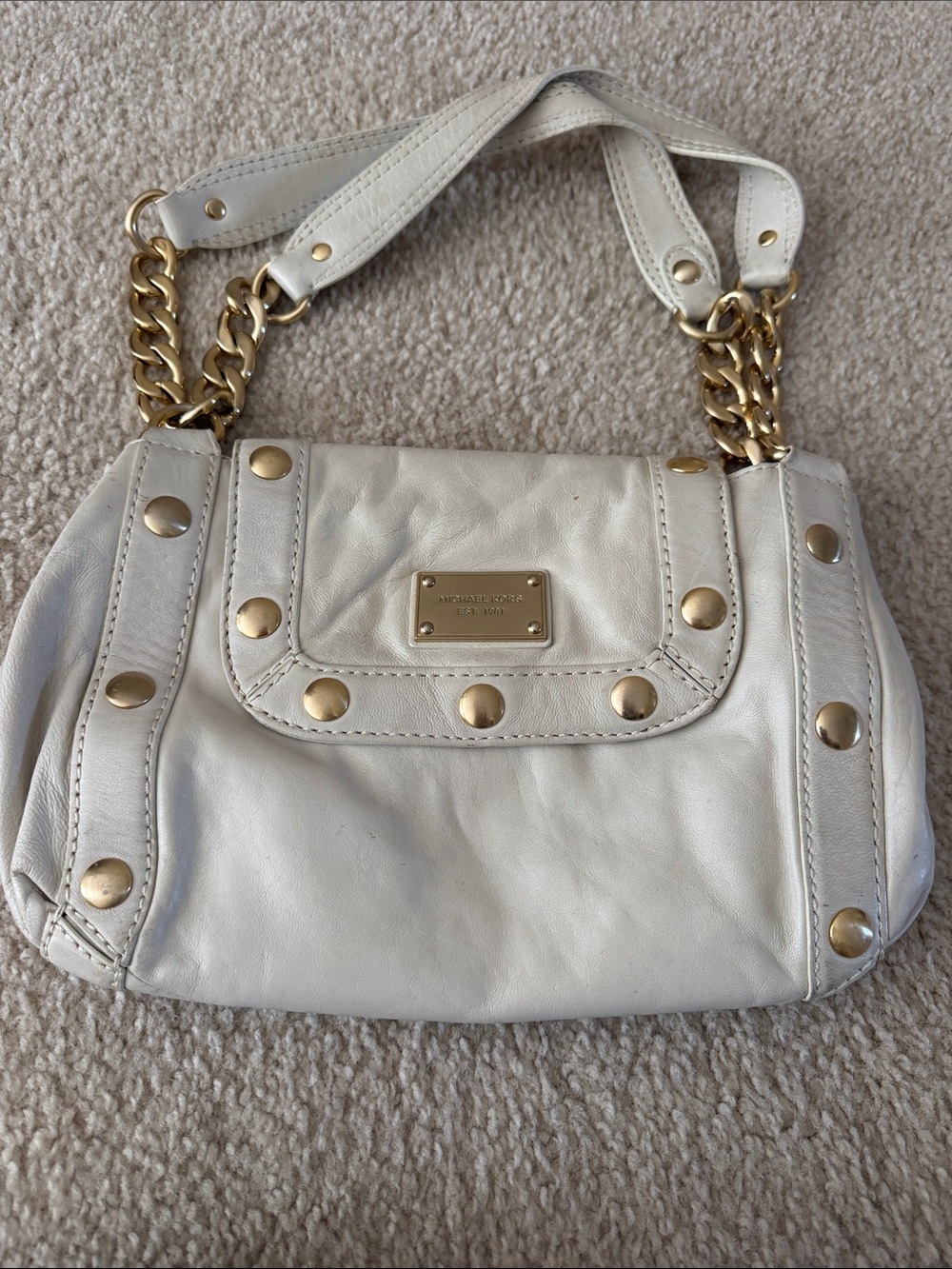 Michael Kors White Leather Shoulder Bag with Gold Hardware